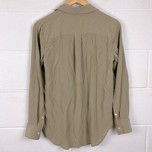 Everlane women’s silk relaxed button down olive green long sleeve shirt size 2 - Picture 4 of 6
